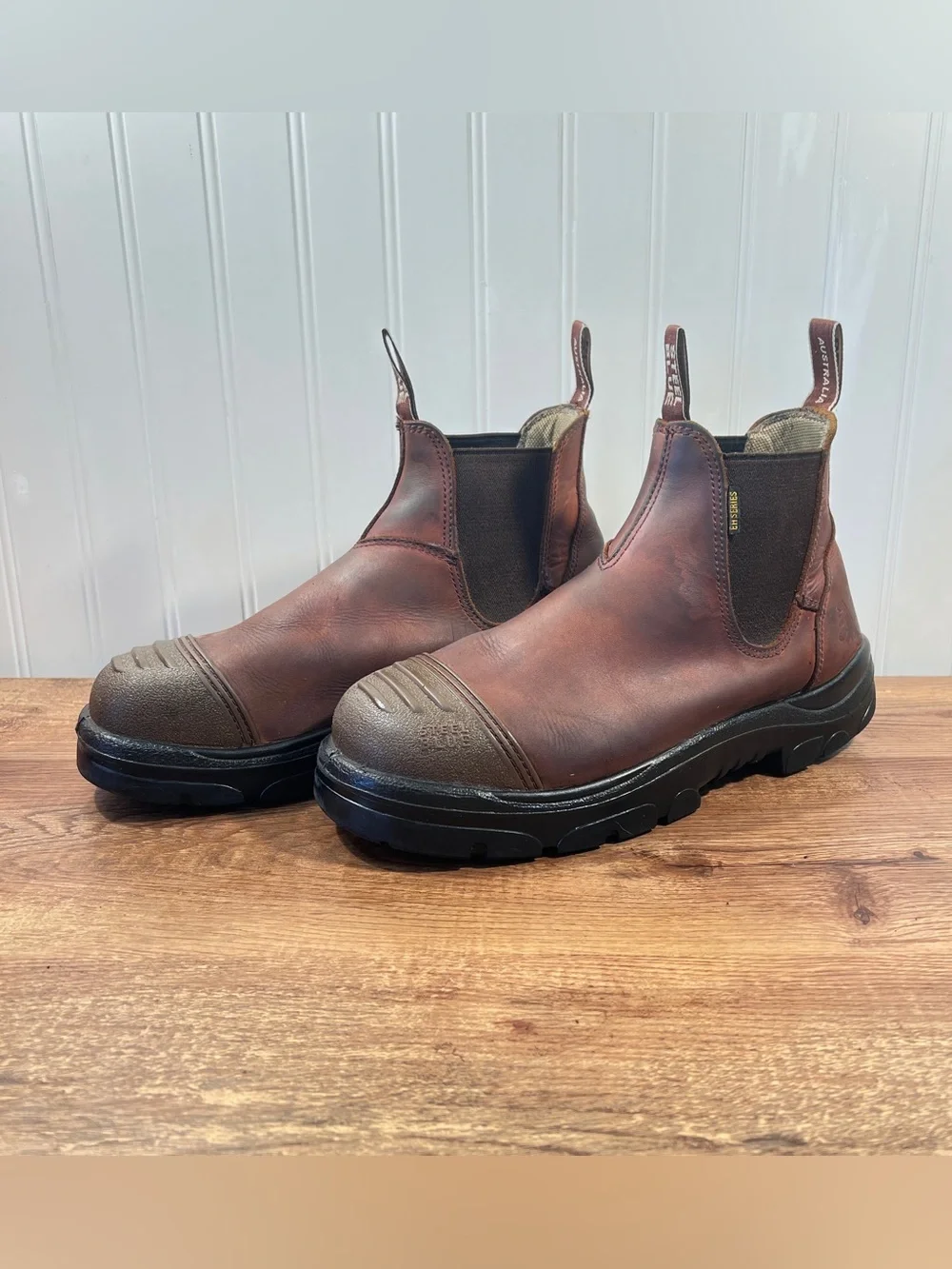 Steel Blue Men’s Brown Pull-On Work Chelsea Boots Steel Toe Safety Shoe Size 10
